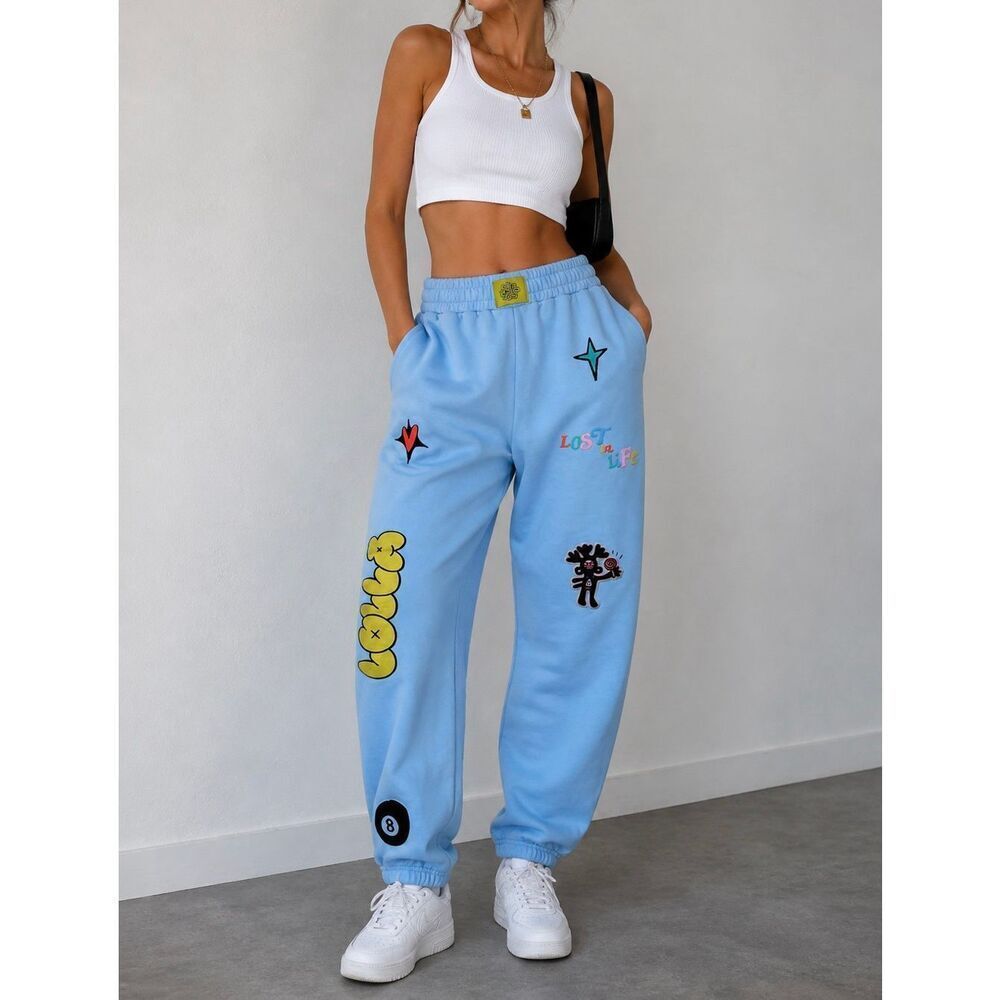 Lollapalooza Blue Graphic Sweatpants Size L Streetwear Y2K Joggers - Picture 1 of 10